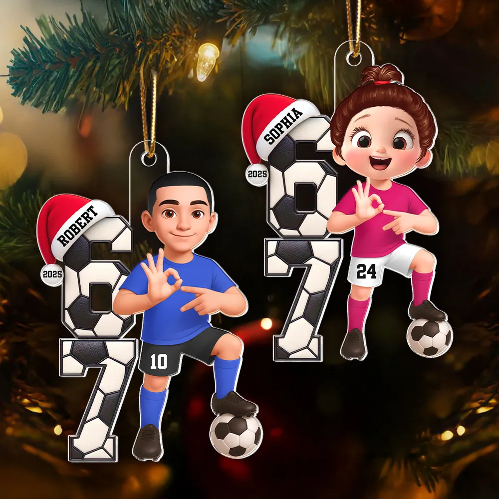 Custom Soccer Boy or Girl Acrylic Ornament – Funny Teen Slang Six Seven, Festive Holiday Decor & Creative Gift for Young Soccer Fans - Image 3