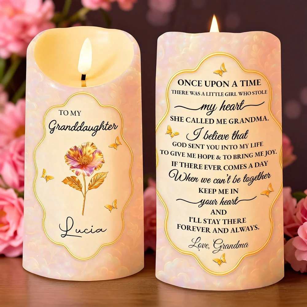 Custom Flameless LED Candle with Once Upon a Time Grandma Quote, Gentle Light Granddaughter Gift for Emotional Comfort