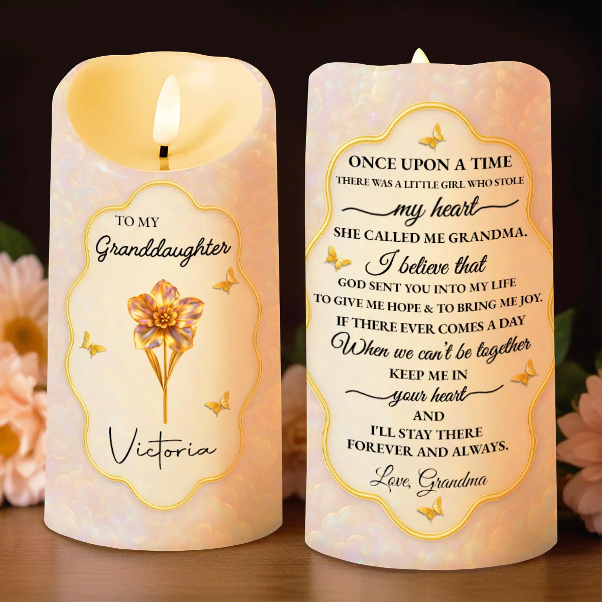 Custom Flameless LED Candle with Once Upon a Time Grandma Quote, Gentle Light Granddaughter Gift for Emotional Comfort - Image 7