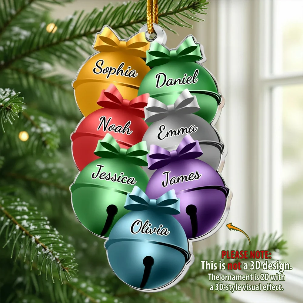 Personalized Acrylic Ornament with Colorful Family Christmas Bells, Custom Holiday Decor, Unique Gift for Festive Home Decoration