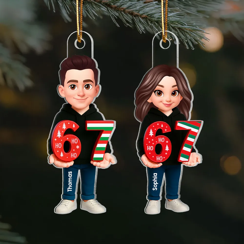 Personalized Acrylic Ornament with Cute Cartoon Teen Holding 67 Numbers – Trending Slang Christmas Ornament, Fun Gift for Kids and Grandkids - Image 5