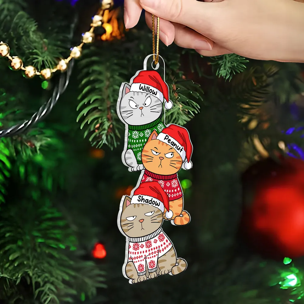 Personalized Acrylic Ornament with Stacked Christmas Cats, Cute Festive Decor & Unique Gift for Cat Lovers - Image 2