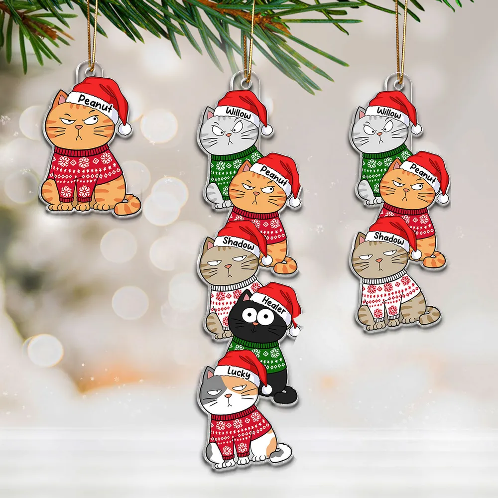Personalized Acrylic Ornament with Stacked Christmas Cats, Cute Festive Decor & Unique Gift for Cat Lovers - Image 3
