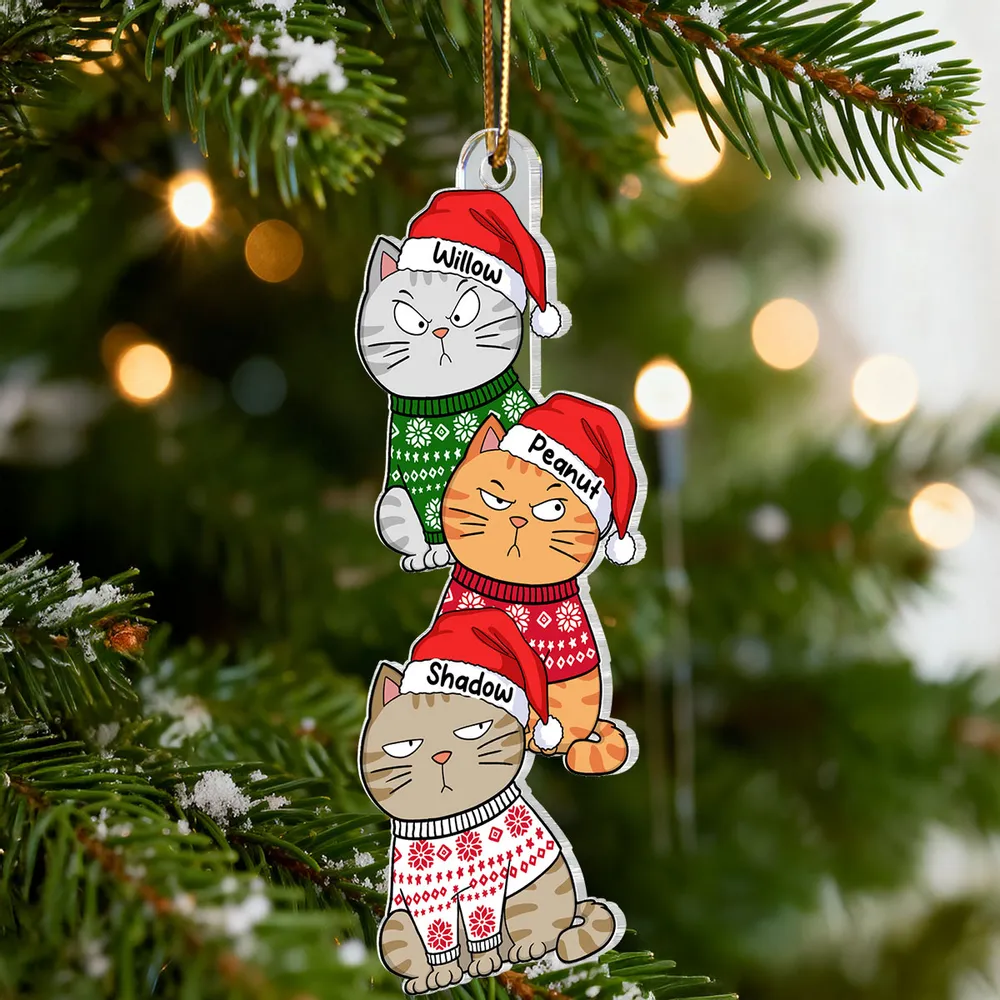 Personalized Acrylic Ornament with Stacked Christmas Cats, Cute Festive Decor & Unique Gift for Cat Lovers - Image 5