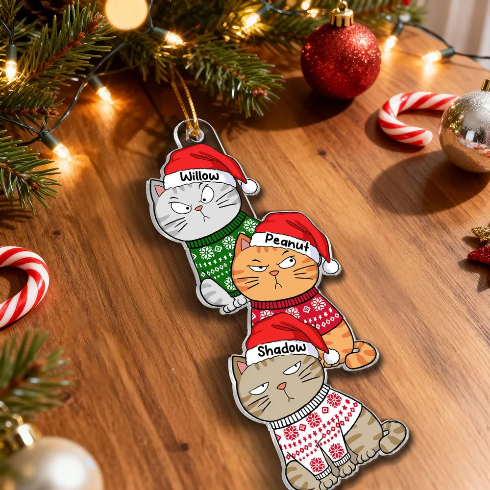 Personalized Acrylic Ornament with Stacked Christmas Cats, Cute Festive Decor & Unique Gift for Cat Lovers - Image 7