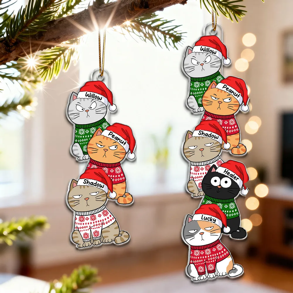 Personalized Acrylic Ornament with Stacked Christmas Cats, Cute Festive Decor & Unique Gift for Cat Lovers - Image 9