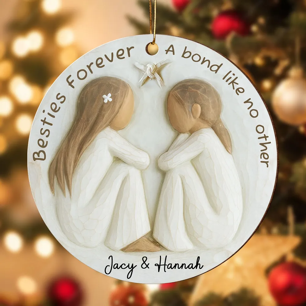 Best Friends Wooden Ornament Personalized, Besties Forever Gift for Her, Cozy Holiday Keepsake Decoration - Image 6