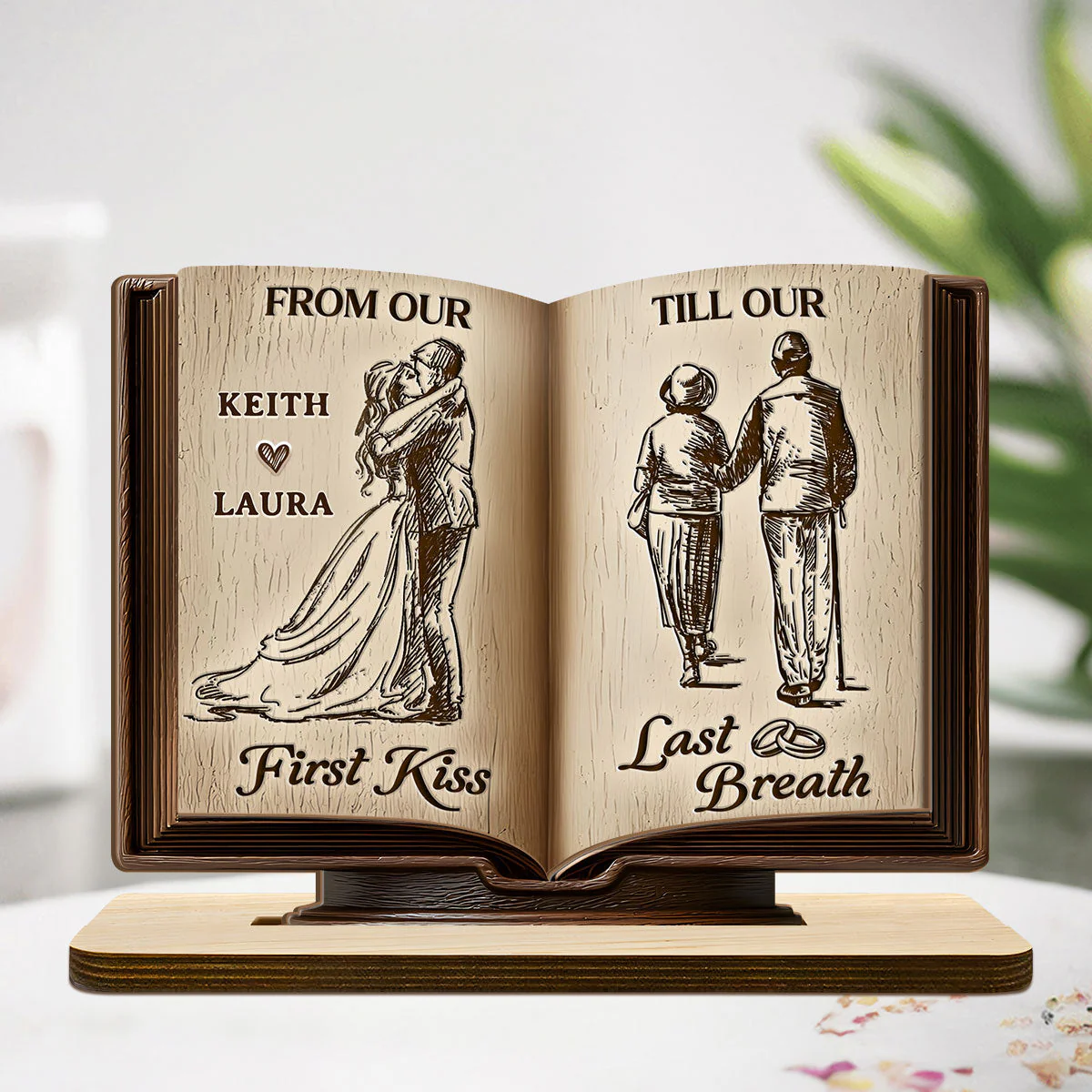 Personalized 2-Layer Wooden Plaque Book for Couples From First Kiss to Last Breath, Romantic Keepsake & Unique Anniversary Gift - Image 3