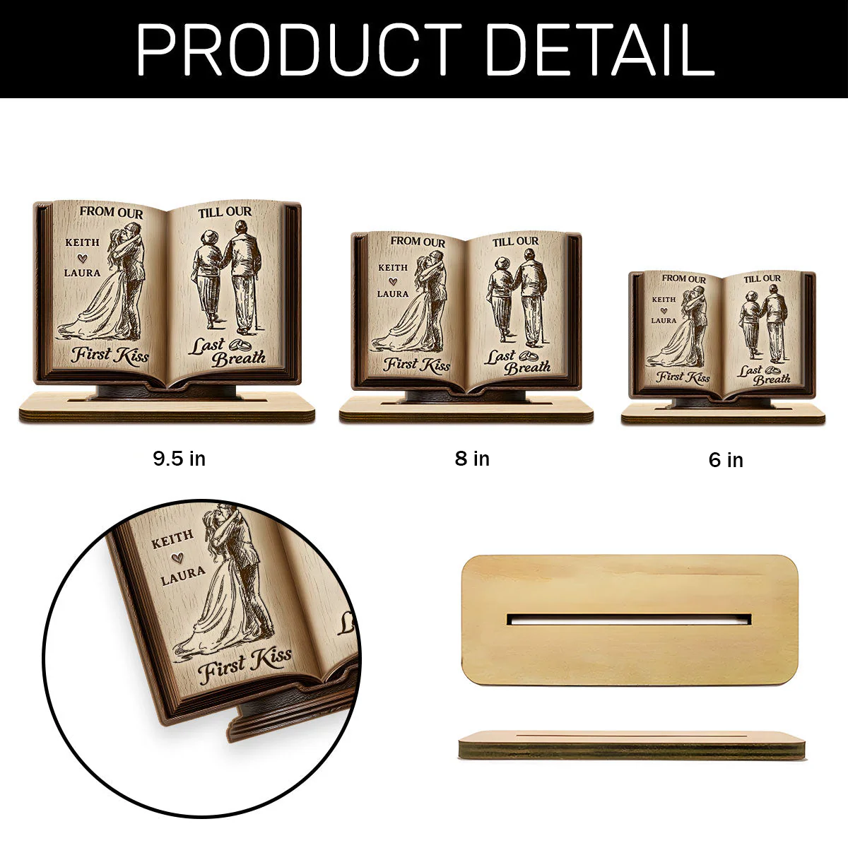 Personalized 2-Layer Wooden Plaque Book for Couples From First Kiss to Last Breath, Romantic Keepsake & Unique Anniversary Gift - Image 7