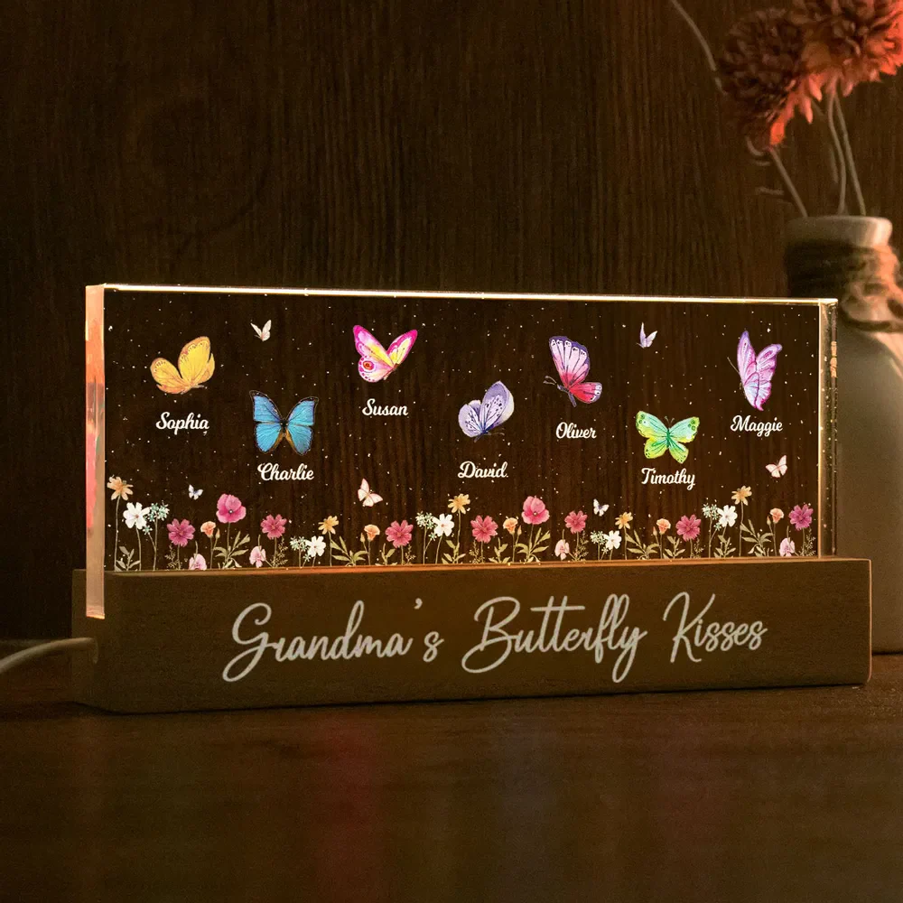 Personalized Block LED Light Plaque for Grandma with Butterflies & Names, Warm Night Light Keepsake Gift - Image 4