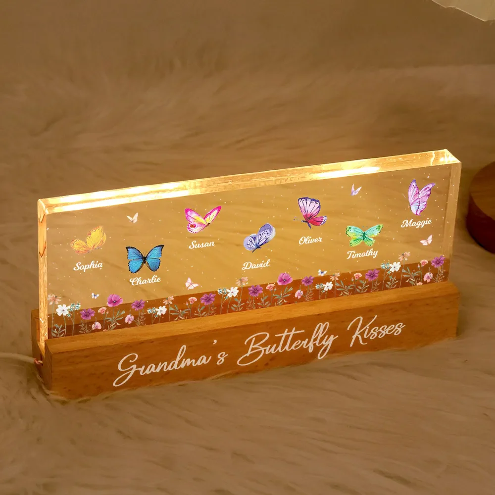Personalized Block LED Light Plaque for Grandma with Butterflies & Names, Warm Night Light Keepsake Gift - Image 5