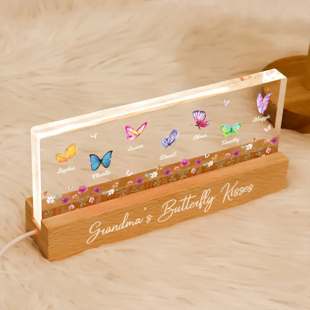 Personalized Block LED Light Plaque for Grandma with Butterflies & Names, Warm Night Light Keepsake Gift - Image 6