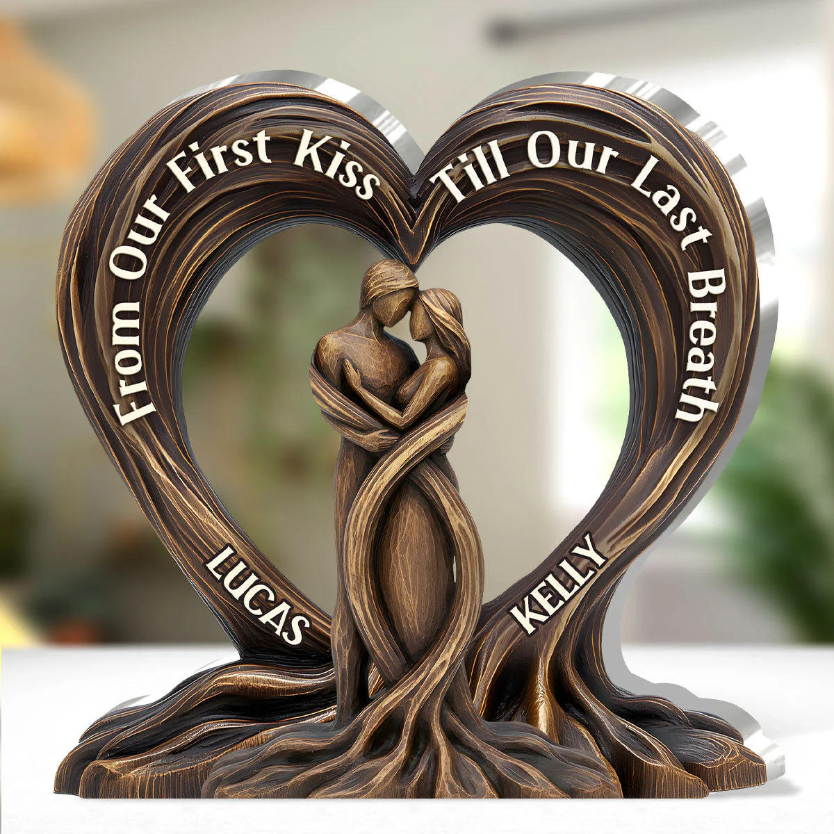 Custom Couple Shaped Acrylic Block Plaque – From First Kiss Till Our Last Breath Heart Decor, Emotional Anniversary Gift - Image 3