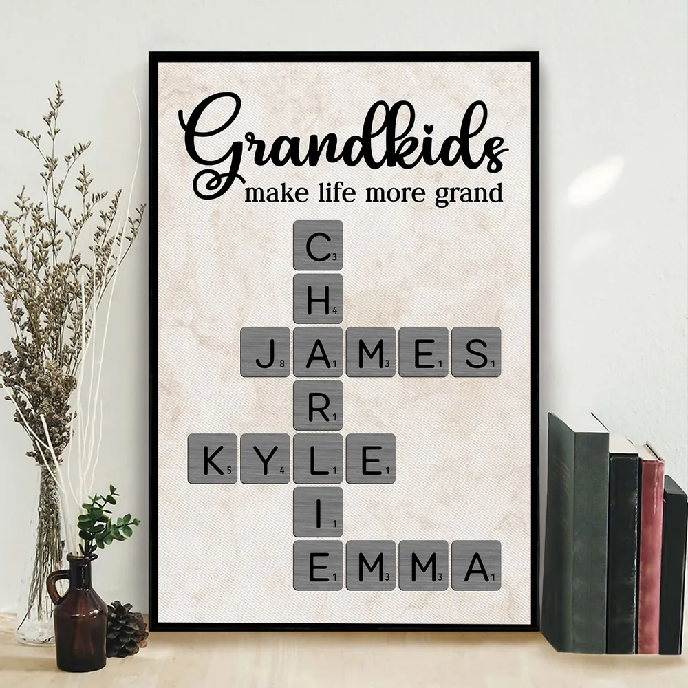 Personalized Grandkids Poster Crossword Art Gift for Grandparents β Custom Names Wall Decor That Makes Life More Grand - Image 9