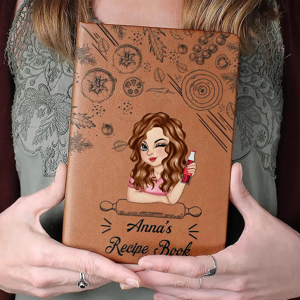 Personalized Leather Recipe Book with Custom Name, Cute Illustrated Cooking Journal Gift for Mom or Home Chef - Image 4