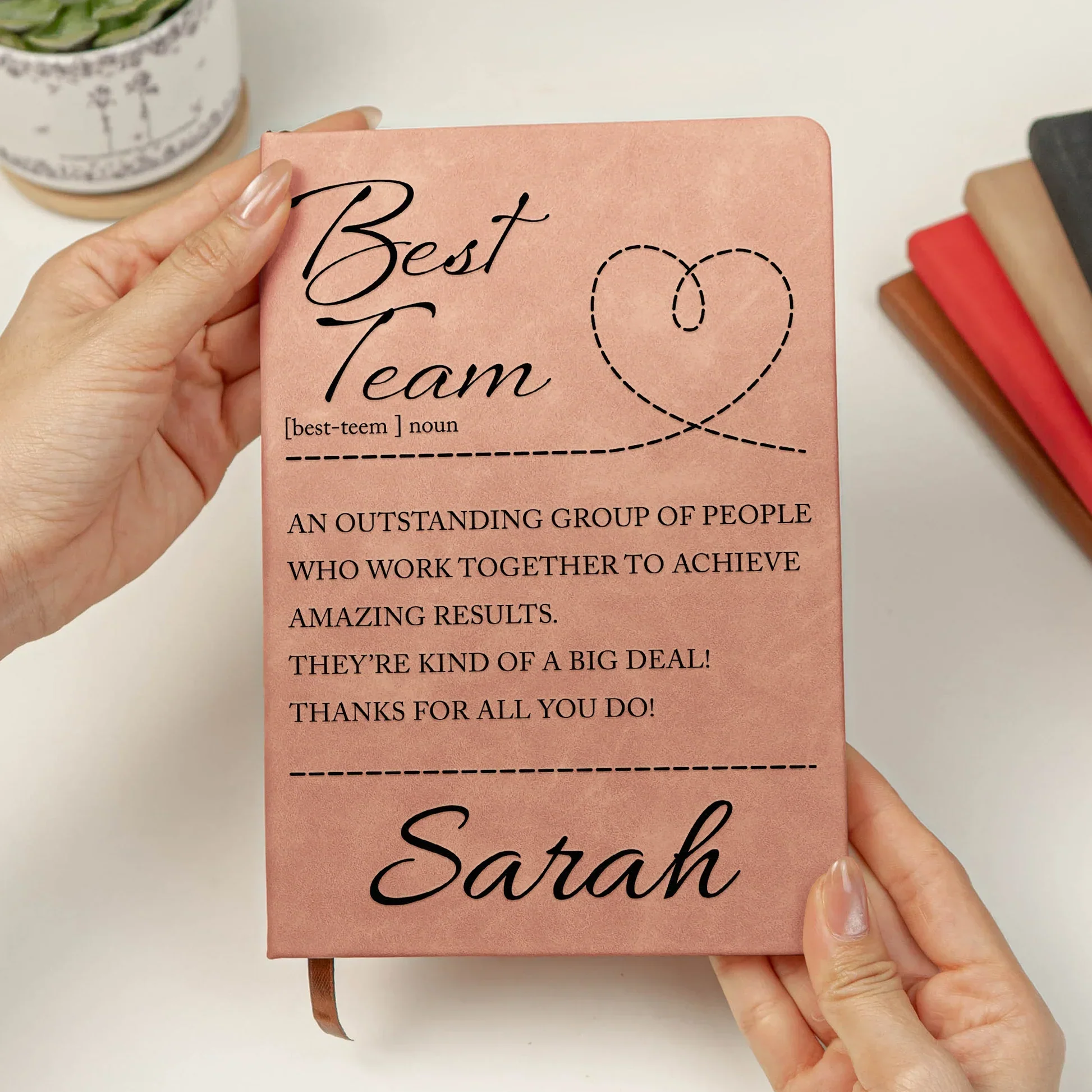 Custom Best Team Leather Journal for Employees and Coworkers, Thoughtful Work Appreciation Gift Idea - Image 2