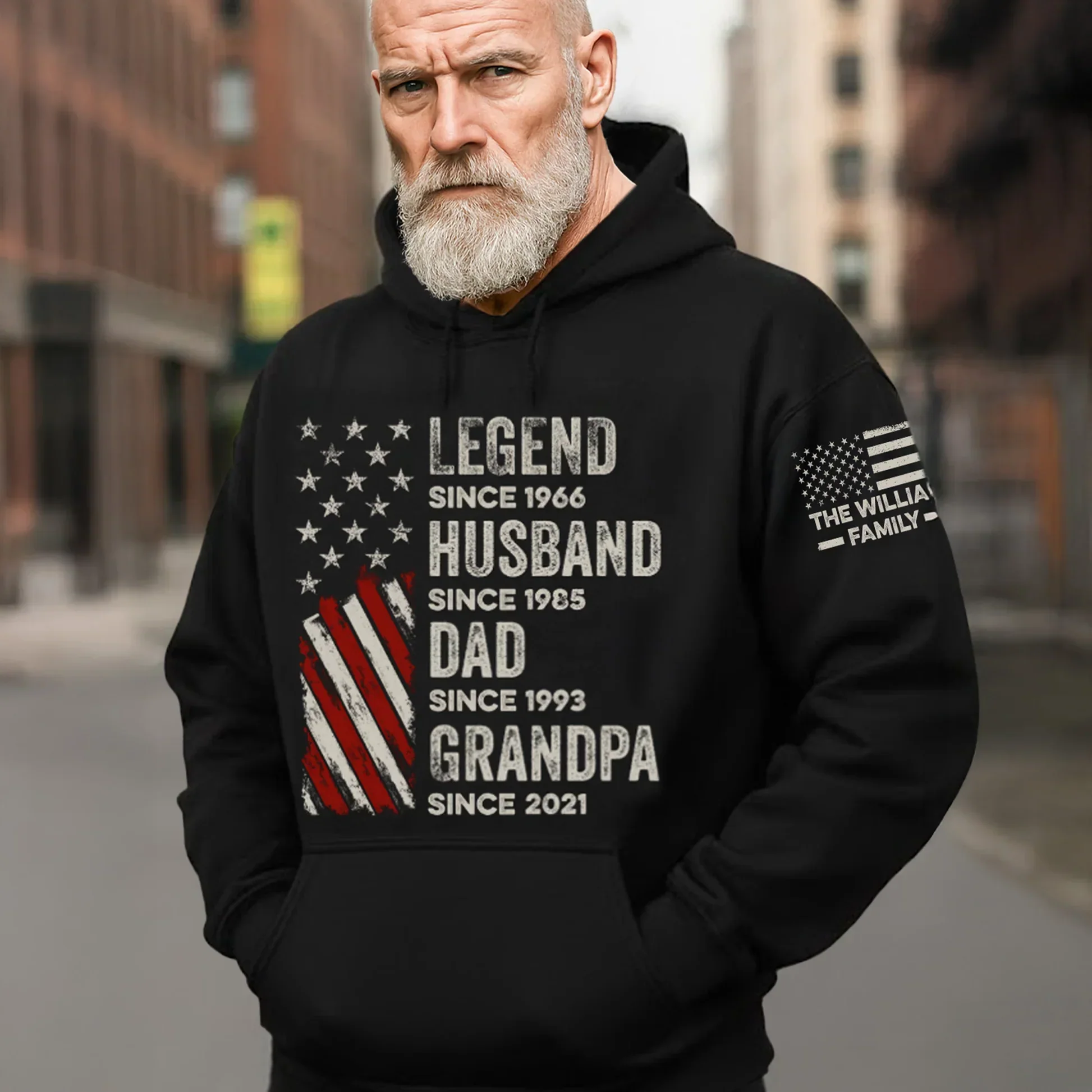 Personalized Legend Husband Dad Grandpa Hoodie with American Flag Design – Cozy Custom Gift for a Proud Family Man - Image 2