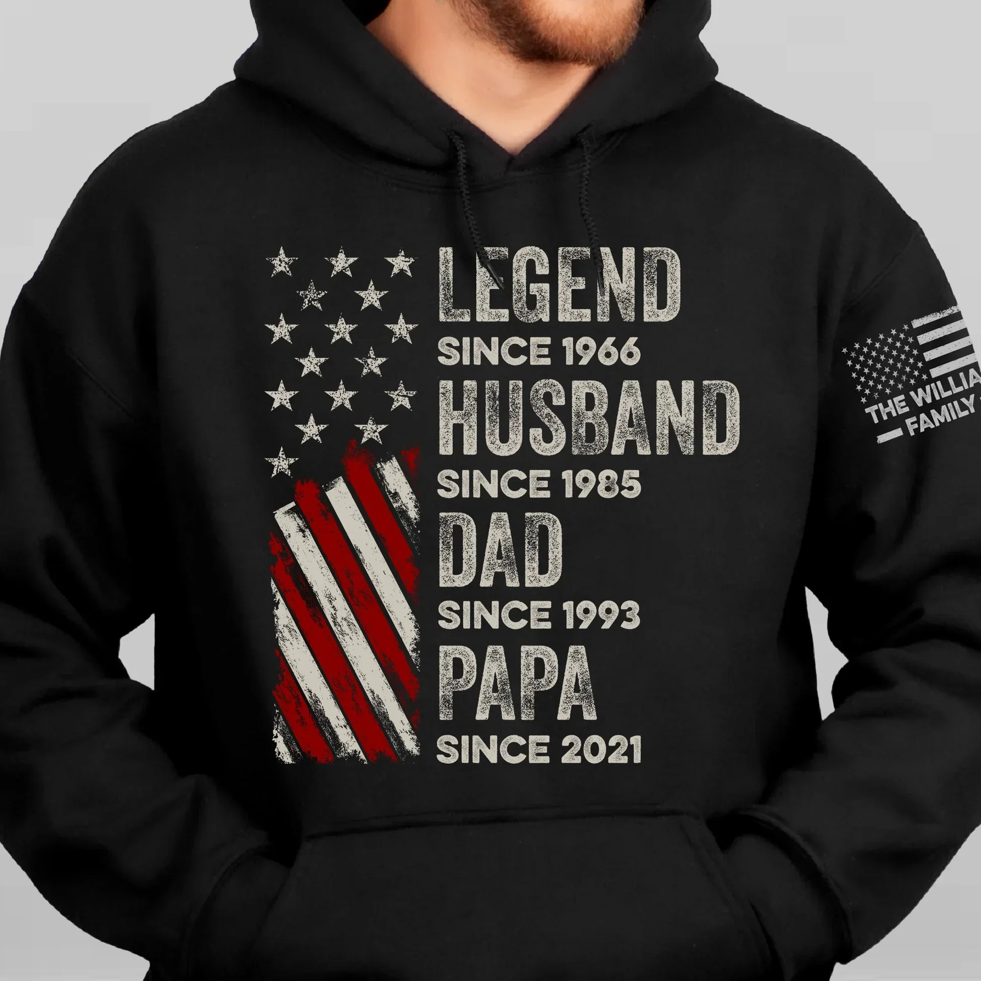 Personalized Legend Husband Dad Grandpa Hoodie with American Flag Design – Cozy Custom Gift for a Proud Family Man - Image 4