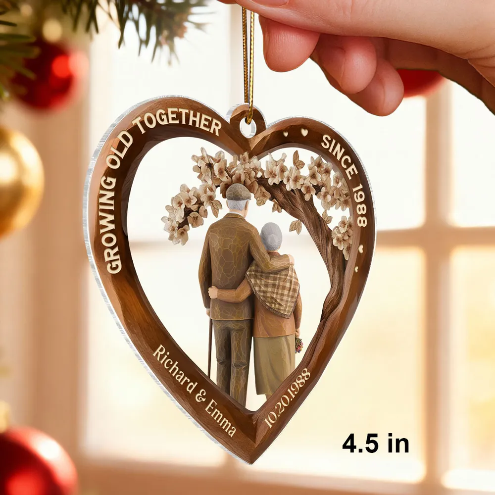 Personalized Heart Acrylic Ornament with Couple Hugging Under Blossoms, Unique Anniversary Gift for Husband or Wife - Image 2