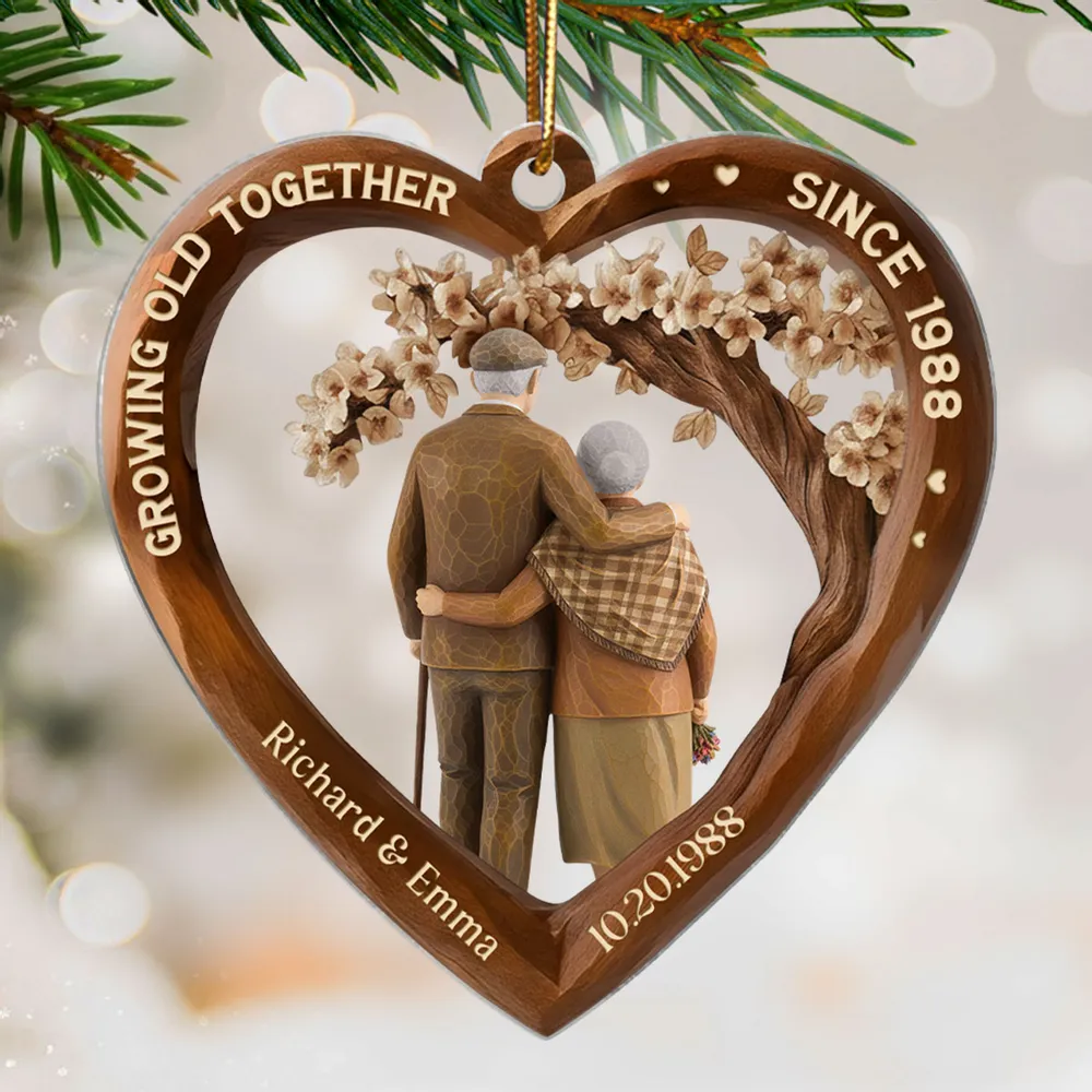 Personalized Heart Acrylic Ornament with Couple Hugging Under Blossoms, Unique Anniversary Gift for Husband or Wife - Image 3