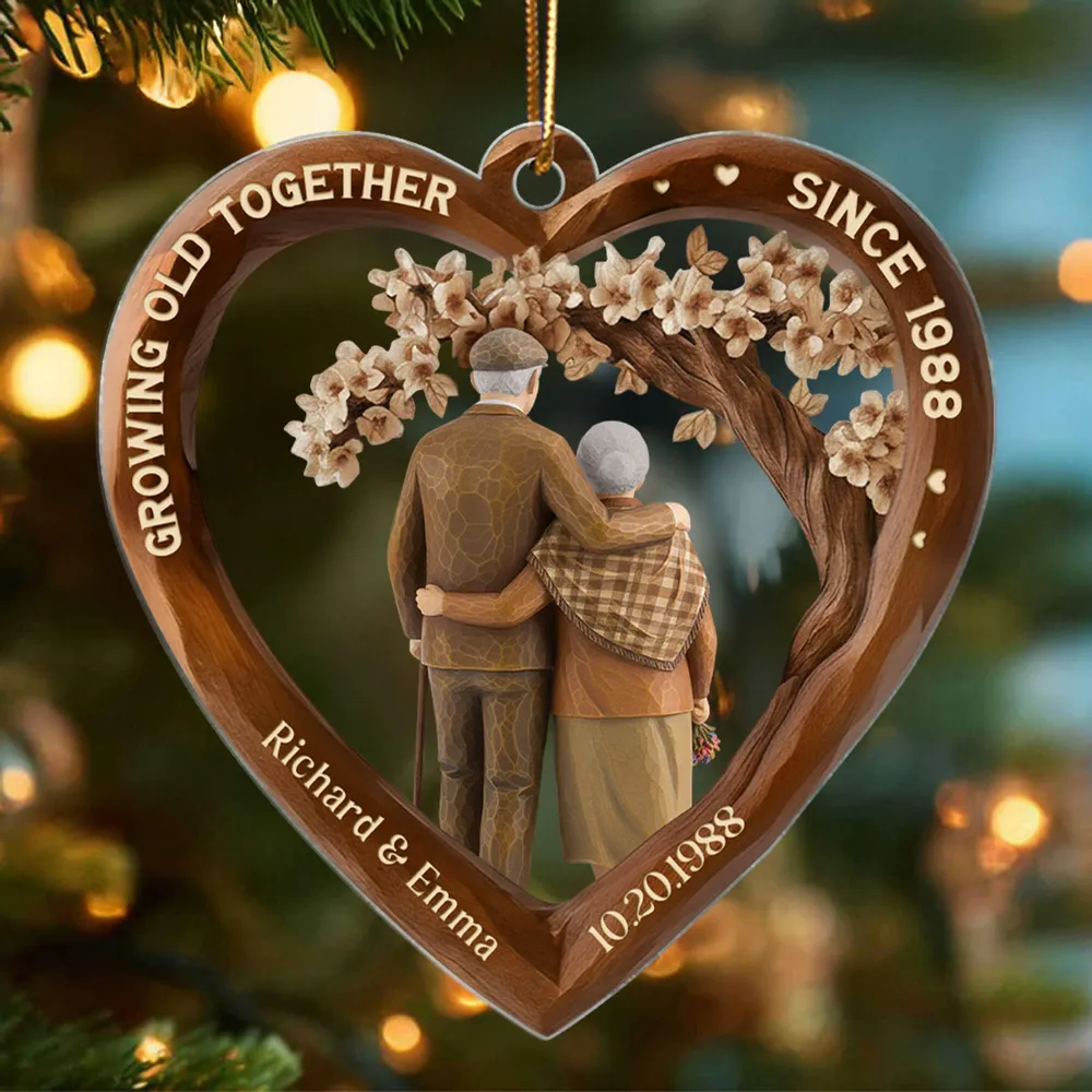Personalized Heart Acrylic Ornament with Couple Hugging Under Blossoms, Unique Anniversary Gift for Husband or Wife - Image 4