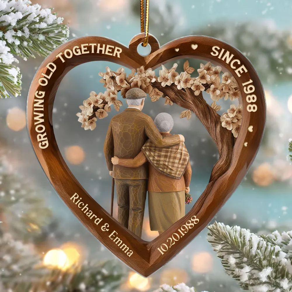 Personalized Heart Acrylic Ornament with Couple Hugging Under Blossoms, Unique Anniversary Gift for Husband or Wife - Image 5