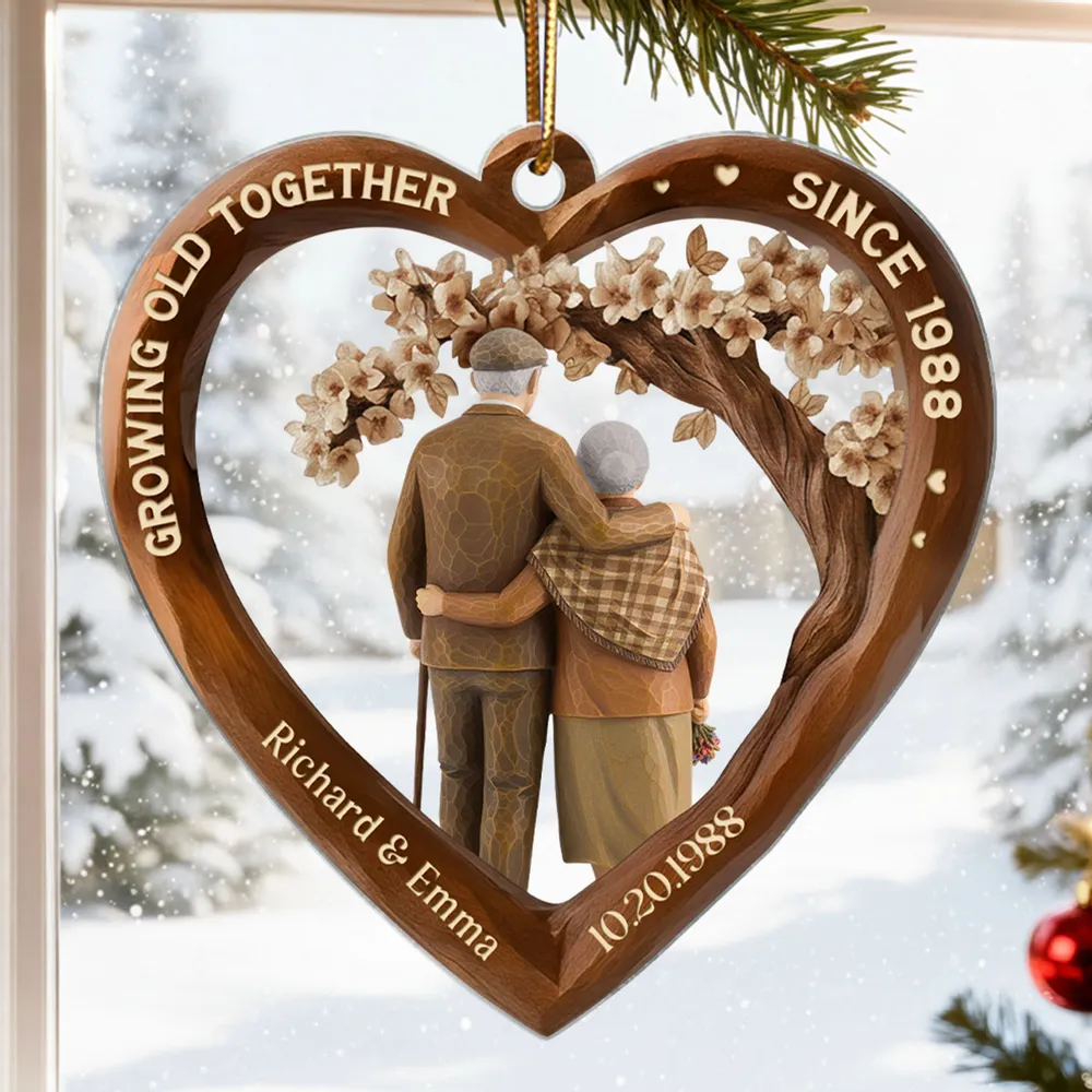 Personalized Heart Acrylic Ornament with Couple Hugging Under Blossoms, Unique Anniversary Gift for Husband or Wife - Image 6