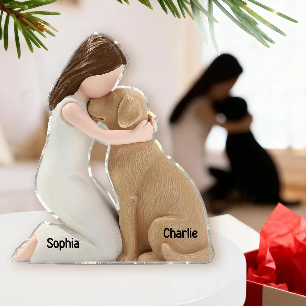 Personalized Shaped Acrylic Block Plaque with Girl Hugging Dog, Heartfelt Pet Lover Gift & Lasting Love Memory Decor - Image 3
