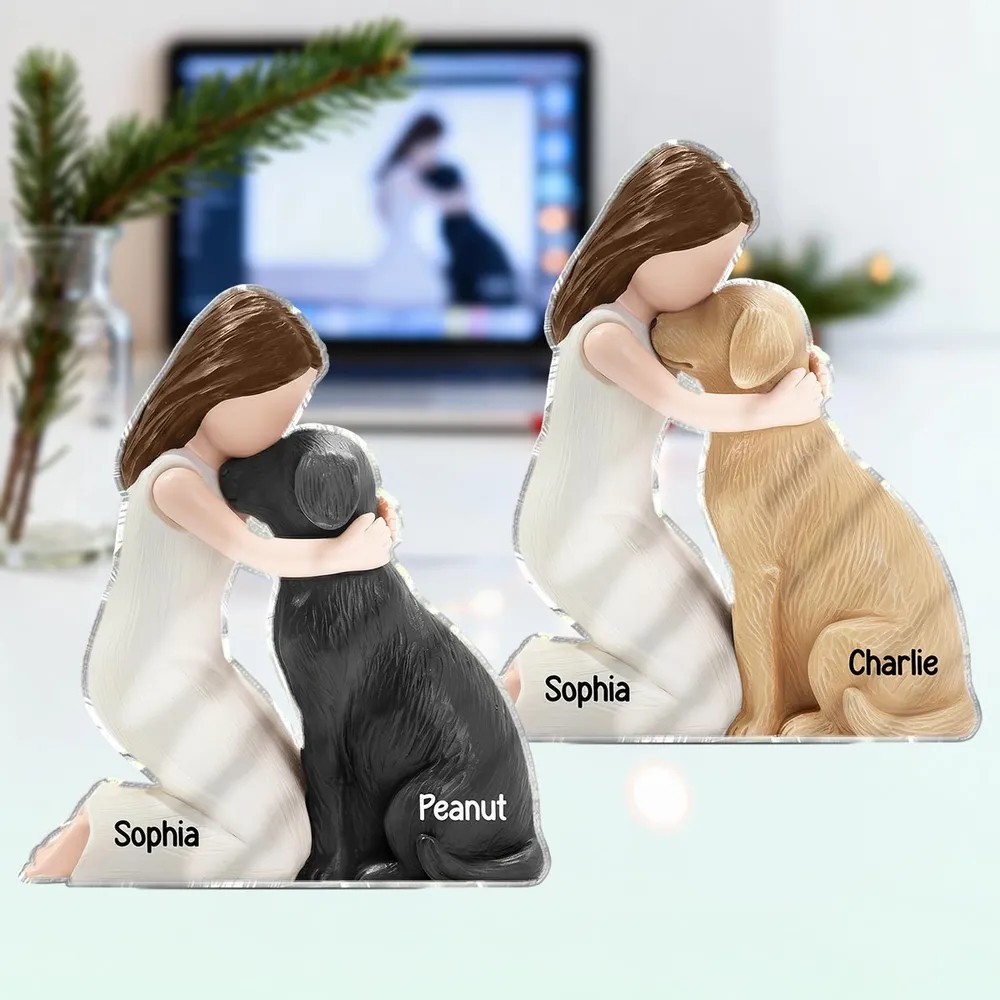 Personalized Shaped Acrylic Block Plaque with Girl Hugging Dog, Heartfelt Pet Lover Gift & Lasting Love Memory Decor - Image 4