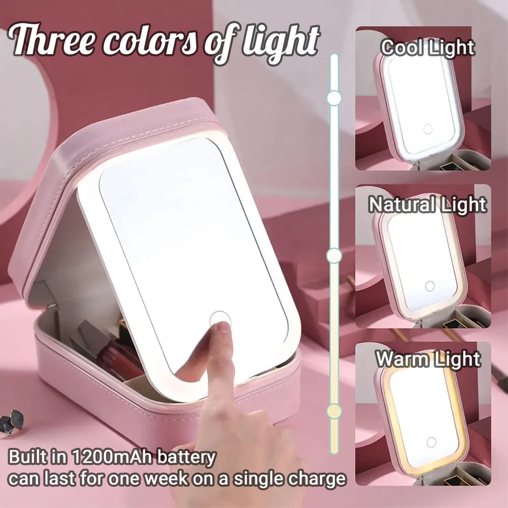 Personalized Leather LED Makeup Case with Cartoon Girl & Rose – Cute Custom Gift for Girls and Teens - Image 5