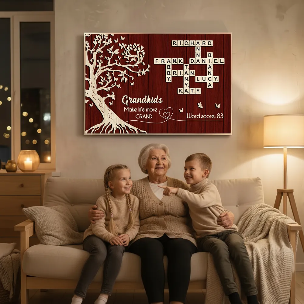Personalized Grandkids Poster with Family Tree & Crossword Names – Custom Wall Art Gift for Grandma & Grandpa, Unique Home Decor Keepsake - Image 2