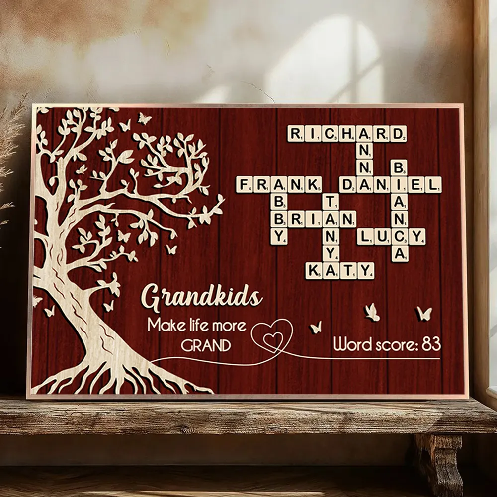 Personalized Grandkids Poster with Family Tree & Crossword Names – Custom Wall Art Gift for Grandma & Grandpa, Unique Home Decor Keepsake - Image 3