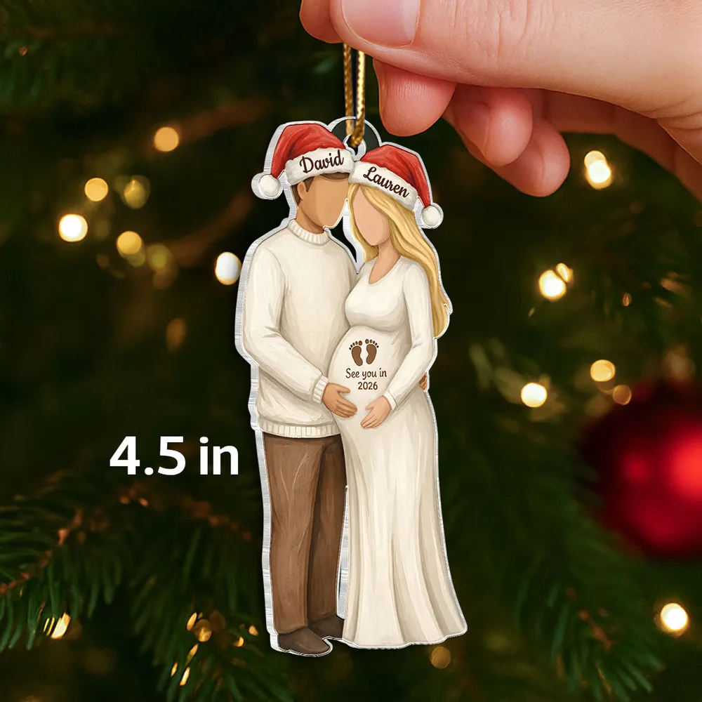 Custom Couple Acrylic Ornament for Parents-to-Be, Romantic Christmas Tree Decor, Personalized Baby Bump Keepsake Gift - Image 2
