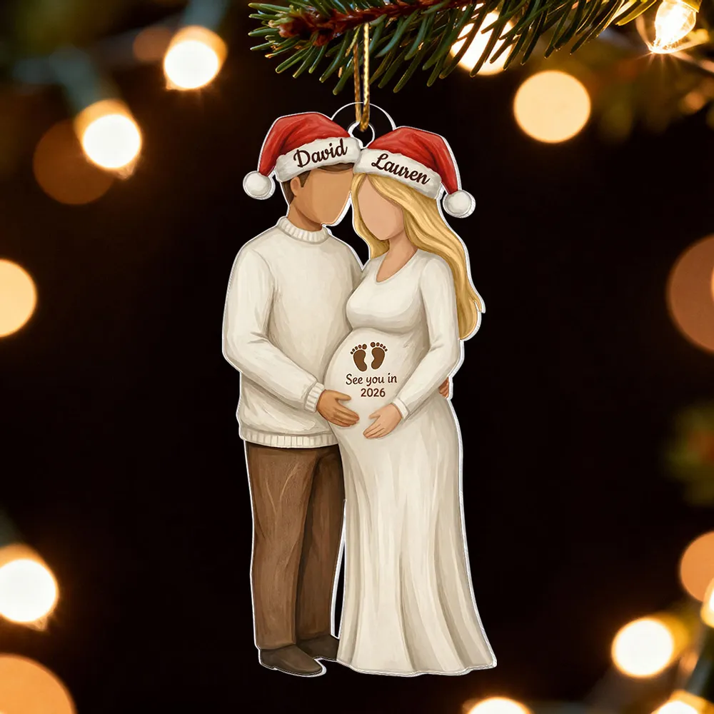 Custom Couple Acrylic Ornament for Parents-to-Be, Romantic Christmas Tree Decor, Personalized Baby Bump Keepsake Gift - Image 5