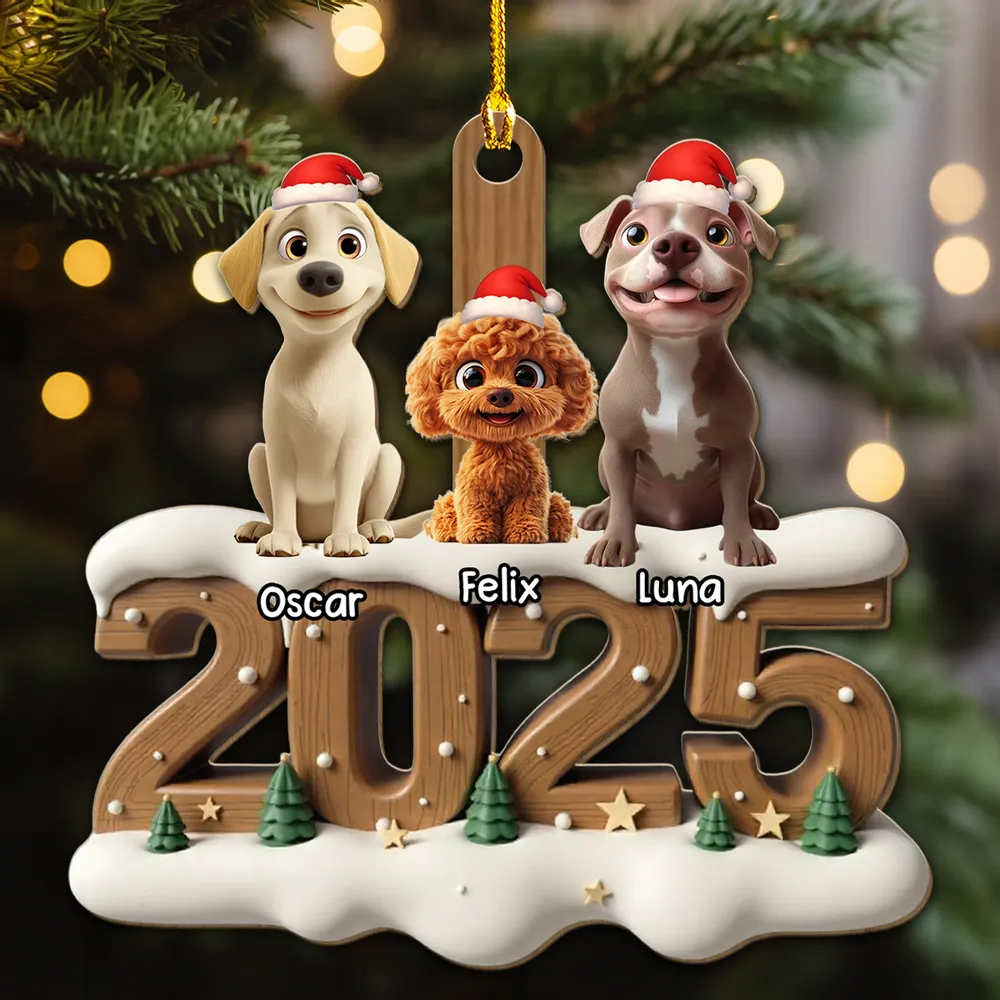Personalized Pet Family Wooden Ornament with Santa Hats, Custom Names & Year, Heartwarming Christmas Tree Decoration - Image 2