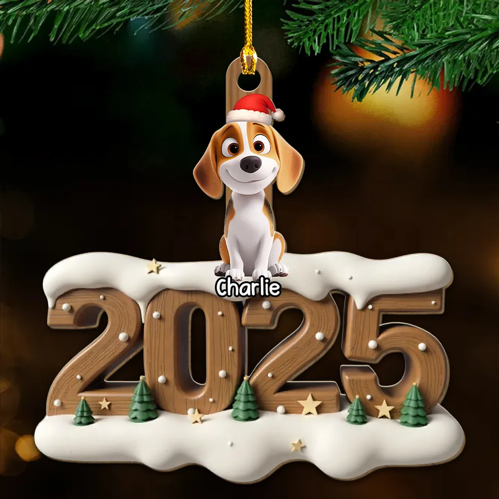 Personalized Pet Family Wooden Ornament with Santa Hats, Custom Names & Year, Heartwarming Christmas Tree Decoration - Image 3