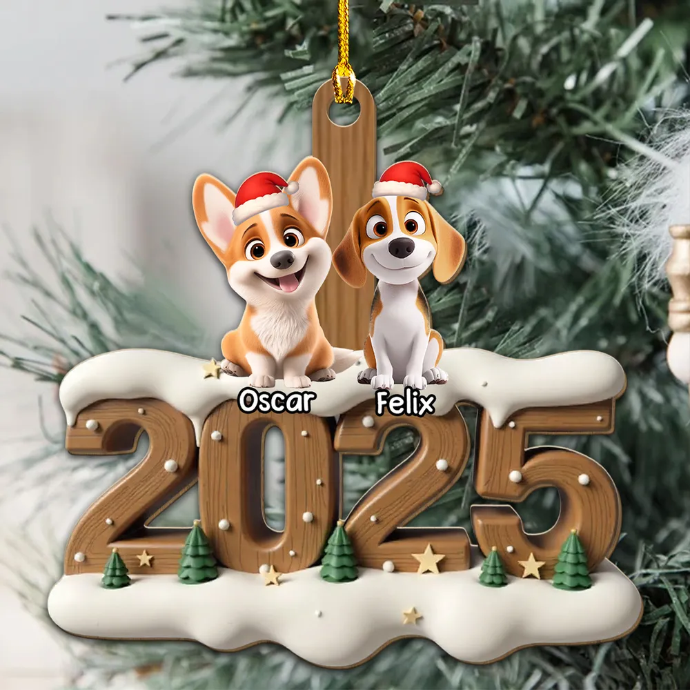 Personalized Pet Family Wooden Ornament with Santa Hats, Custom Names & Year, Heartwarming Christmas Tree Decoration - Image 4
