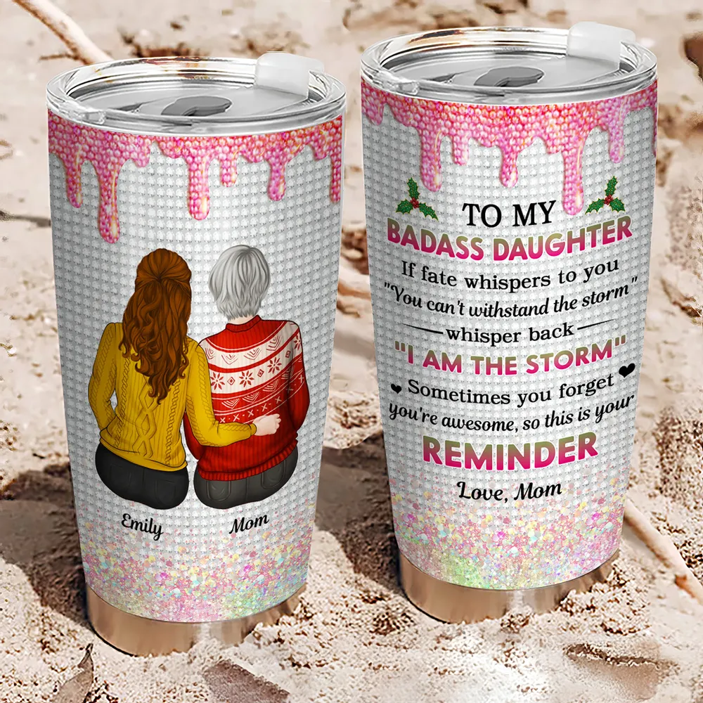 Personalized Insulated Travel Tumbler for Daughter from Mom – Empowering Quote, Bright Glitter Design, Unique Encouragement Gift - Image 2