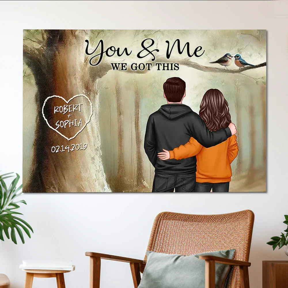 Personalized Couple Poster You & Me In Forest, Custom Names Art, Romantic Wall Decor, Unique Gift For Boyfriend, Girlfriend Or Spouse