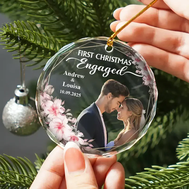 Personalized Crystal Ornament for First Christmas Married – Custom Photo Couple Keepsake, Romantic Holiday Tree Gift - Image 2