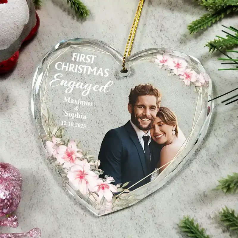 Personalized Crystal Ornament for First Christmas Married – Custom Photo Couple Keepsake, Romantic Holiday Tree Gift - Image 5