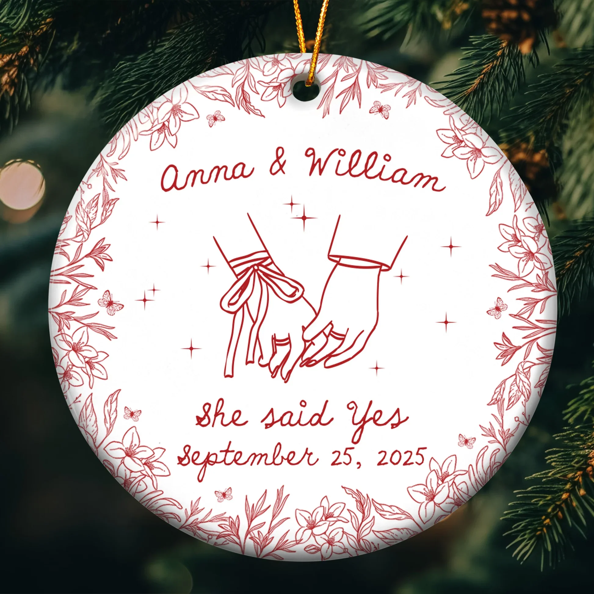 Personalized Ceramic Ornament for Couples First Christmas or Engagement – Custom Art Keepsake, Romantic Tree Decor & Unique Newlywed Gift - Image 2