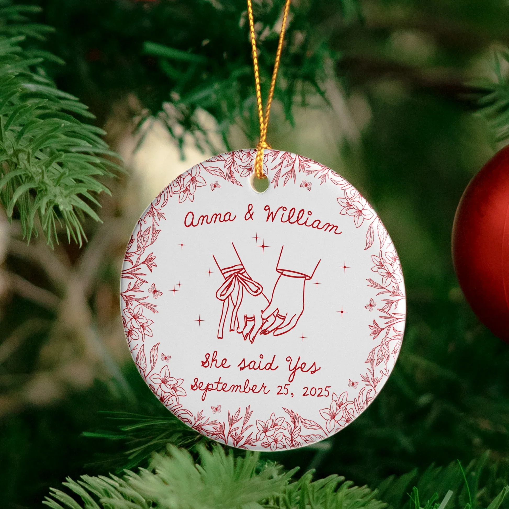 Personalized Ceramic Ornament for Couples First Christmas or Engagement – Custom Art Keepsake, Romantic Tree Decor & Unique Newlywed Gift - Image 5