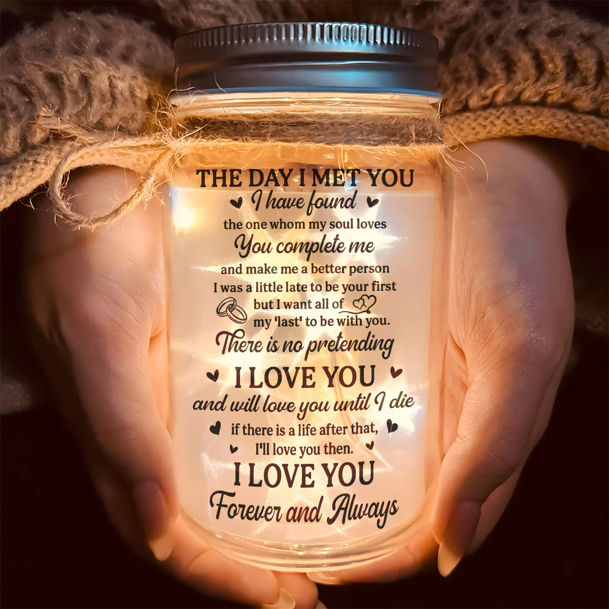 Personalized Glass Mason Jar Light for Couples with Hand-Holding Art, You & Me Romantic Quote, Unique Anniversary Gift - Image 2