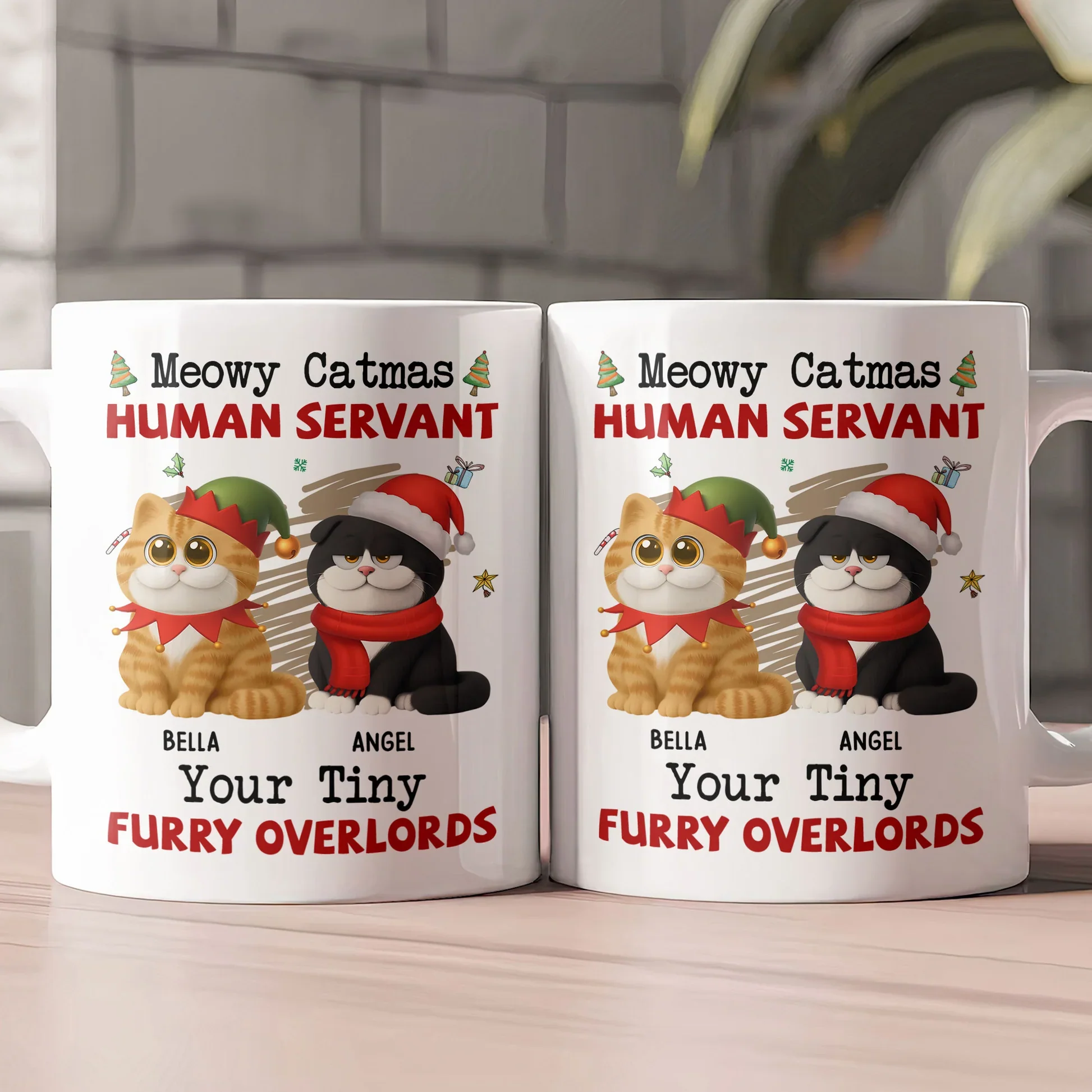 Personalized White Ceramic Mug for Cat Lovers – Meowy Catmas Tiny Furry Overlords Design – Funny Custom Gift for Your Human Servant - Image 2