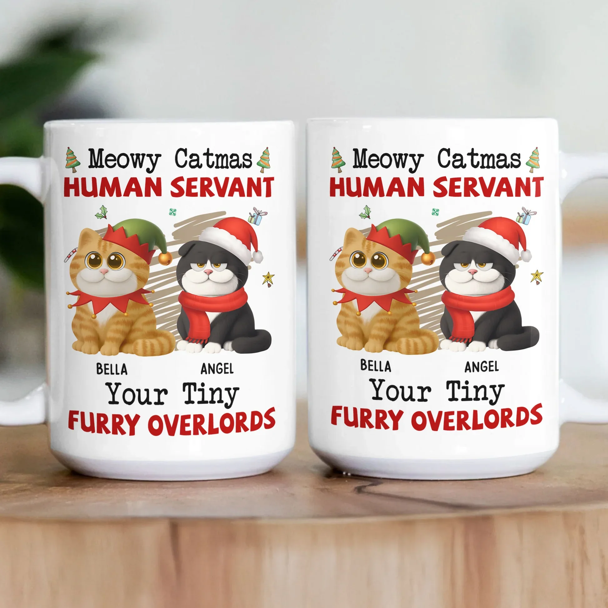 Personalized White Ceramic Mug for Cat Lovers – Meowy Catmas Tiny Furry Overlords Design – Funny Custom Gift for Your Human Servant - Image 3