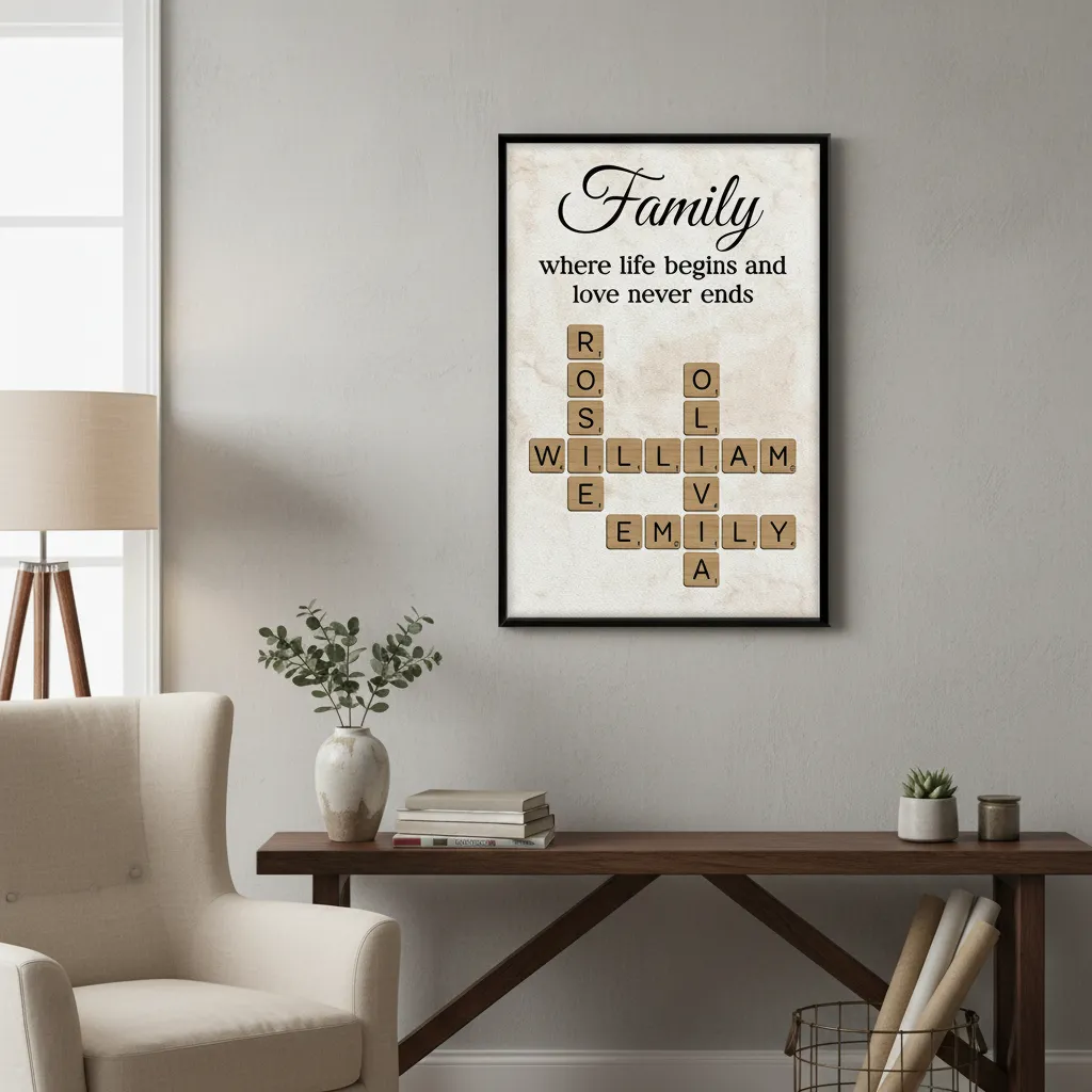 Family Where Life Begins and Love Never Ends Personalized Poster β Custom Crossword Wall Art, Heartfelt Gift for Any Home - Image 13