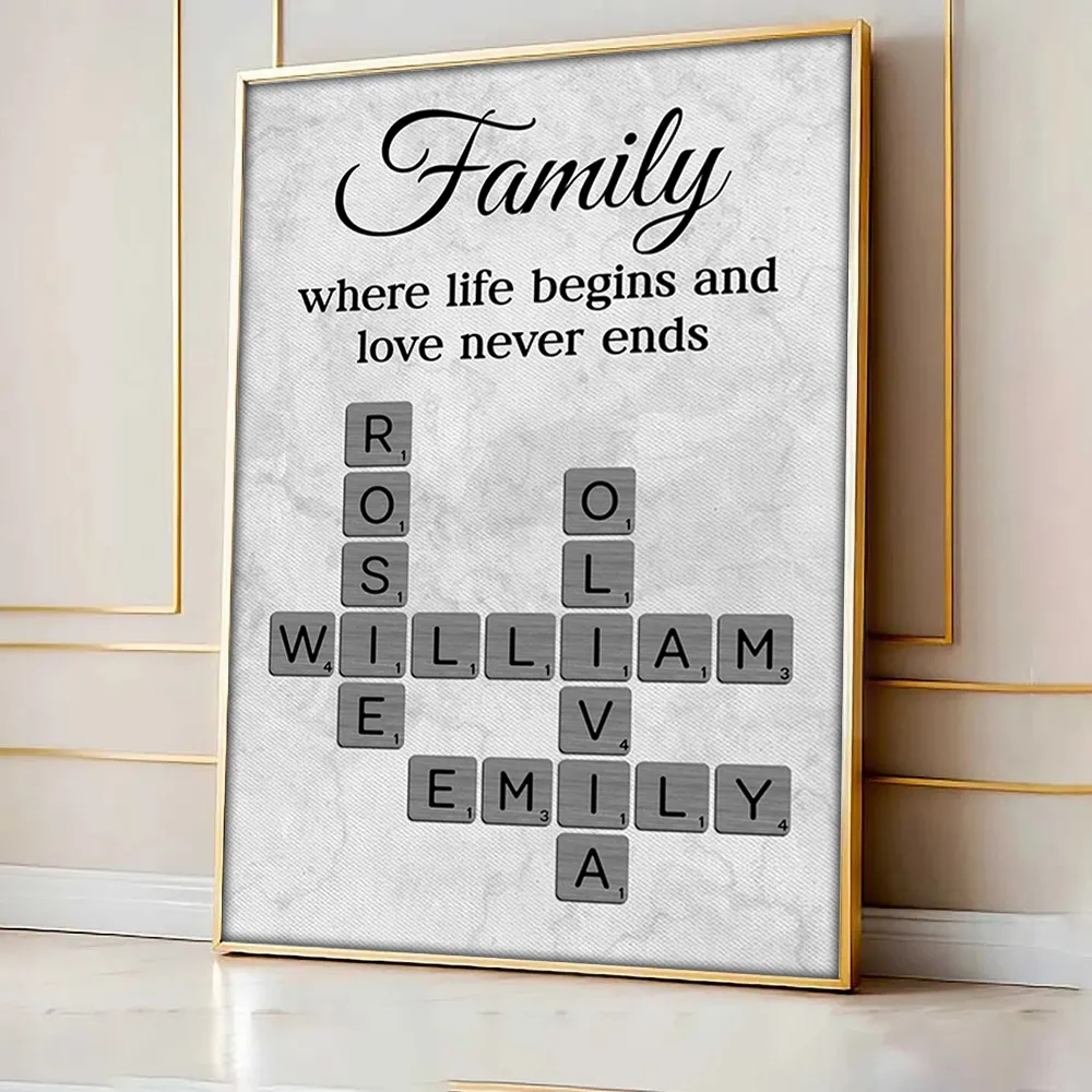 Family Where Life Begins and Love Never Ends Personalized Poster β Custom Crossword Wall Art, Heartfelt Gift for Any Home - Image 2