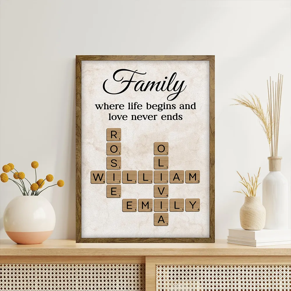 Family Where Life Begins and Love Never Ends Personalized Poster β Custom Crossword Wall Art, Heartfelt Gift for Any Home - Image 3
