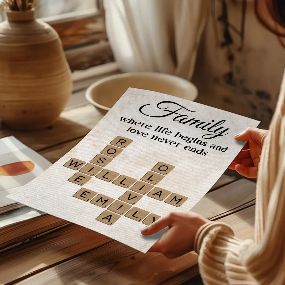 Family Where Life Begins and Love Never Ends Personalized Poster β Custom Crossword Wall Art, Heartfelt Gift for Any Home - Image 7
